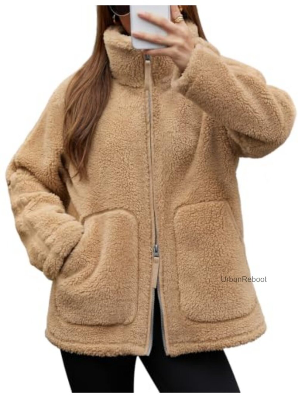 Sherpa Fleece Zip Up Jacket with Pockets